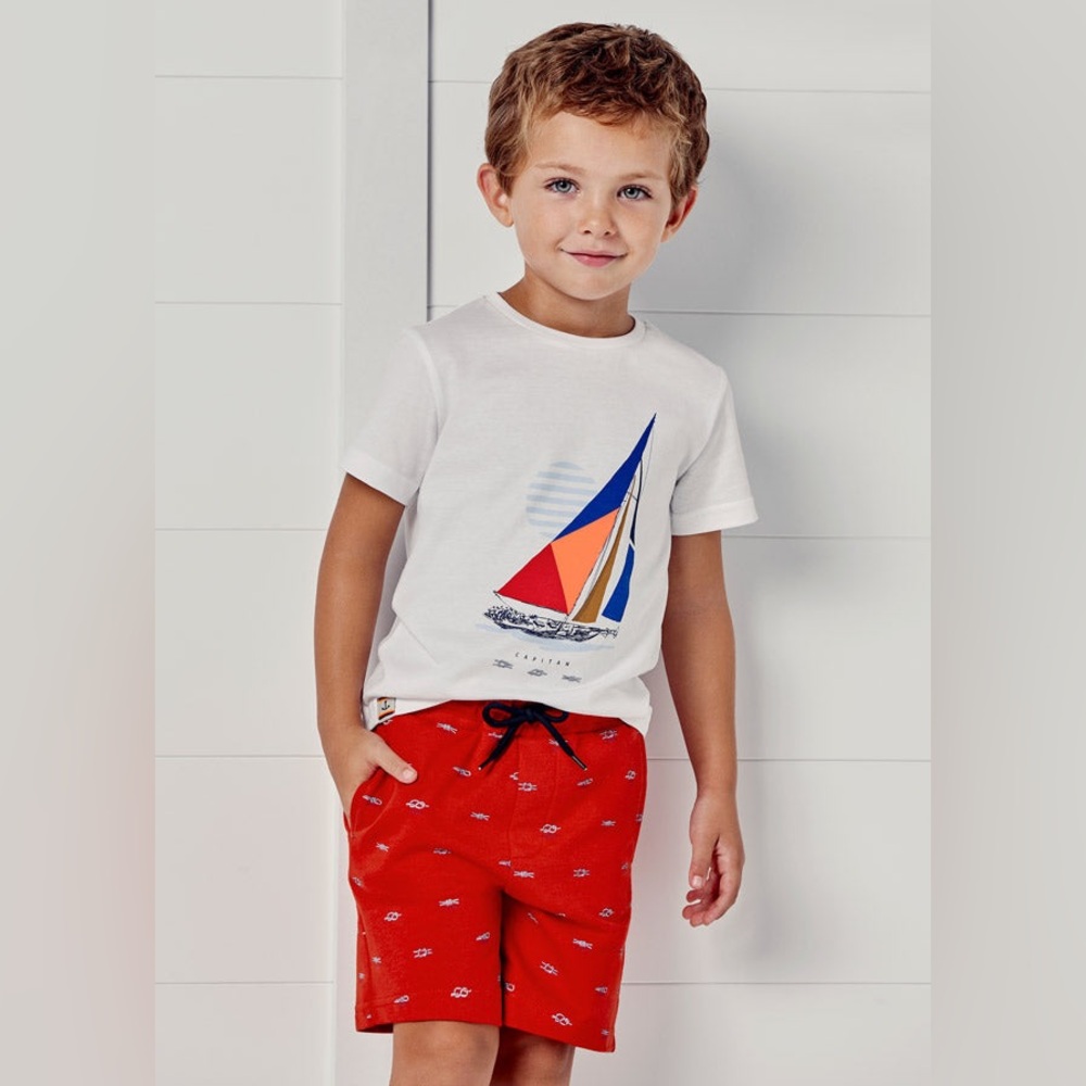 Size 7 Boys Mayoral White and Red Sailboat Set